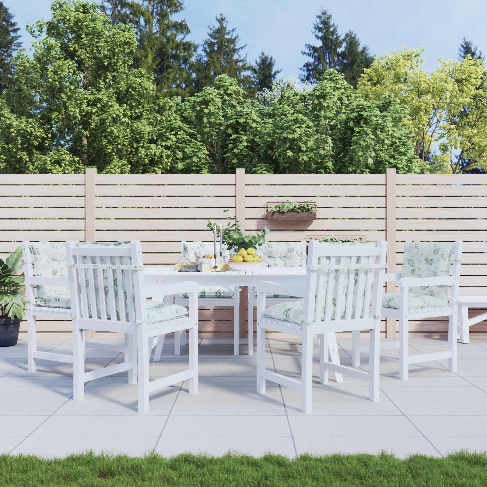 Lavrygget stol pude Blad 6 stk Hvid 100 x 50 x 7 cm oxford