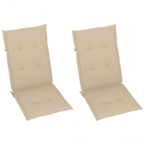 Havestole 2 stk. i massivt teaktræ med beige hynder - foldbare og justerbare