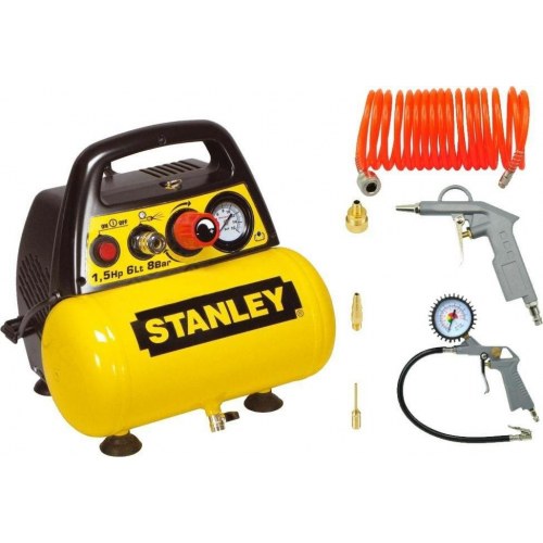 Stanley oliefri kompressor 6 l med pneumatiksæt - 1,5 hk, 8 bar