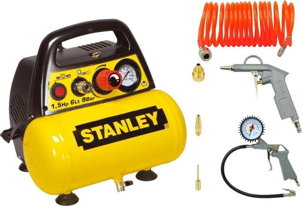 Stanley oliefri kompressor 6 l med pneumatiksæt - 1,5 hk, 8 bar