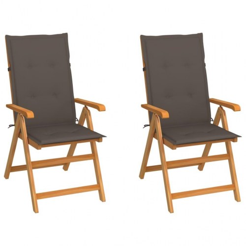 Havestole 2 stk. i massivt teaktræ med gråbrune hynder - foldbare med 7 positioner