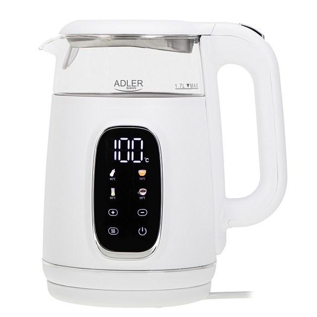 Adler AD 1305 elkedel 1,7 l - hvid/sølv med temperaturstyring