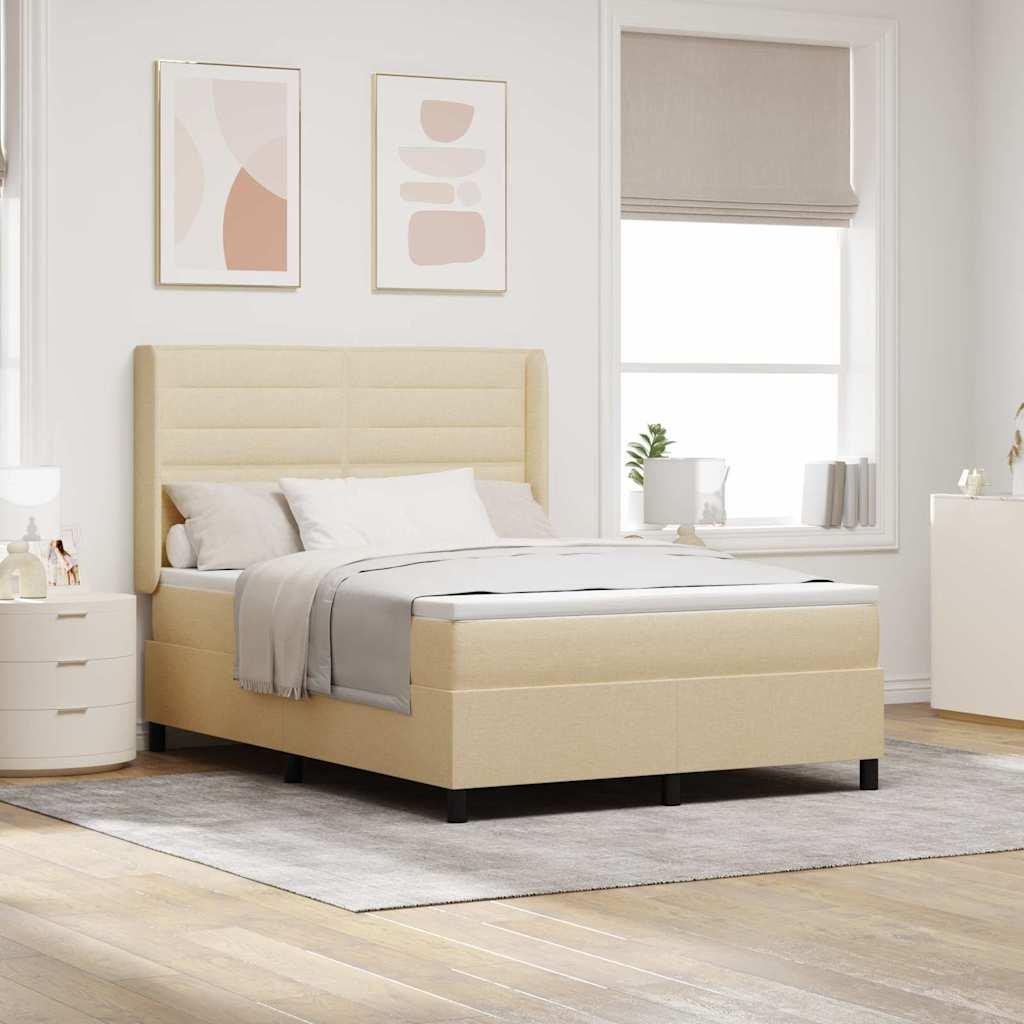 LED Box Spring Bed med madras Creme 140 x 190 cm Stof