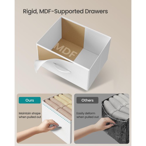 Kommode med 4 stofskuffer – hvid opbevaringsreol til soveværelse og garderobe