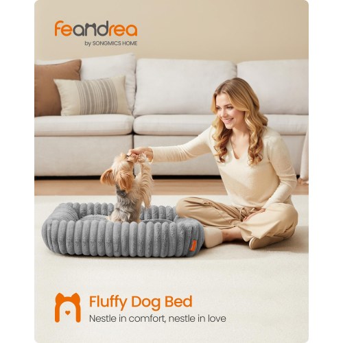 Feandrea hundeseng - mellem hundesofa med blød polstring, vaskbar, 71 × 55 × 18 cm, duegrå