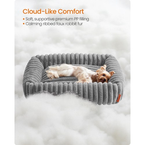 Feandrea hundeseng - mellem hundesofa med blød polstring, vaskbar, 71 × 55 × 18 cm, duegrå