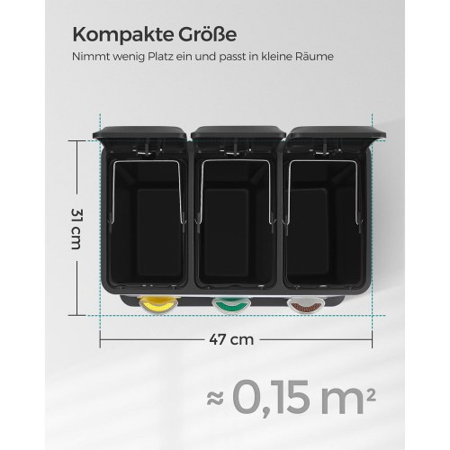 3-i-1 pedal skraldespand til affaldssortering - 24 l, stål, sort