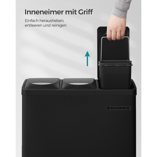 3-i-1 pedal skraldespand til affaldssortering - 24 l, stål, sort