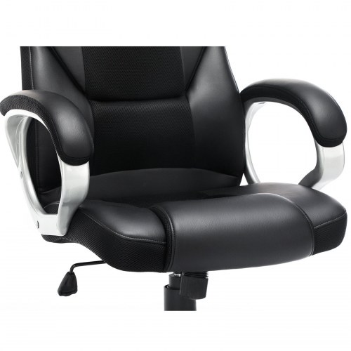 Ergonomisk kontorstol med armlæn og hjul – højdejusterbar drejestol i PU, sort