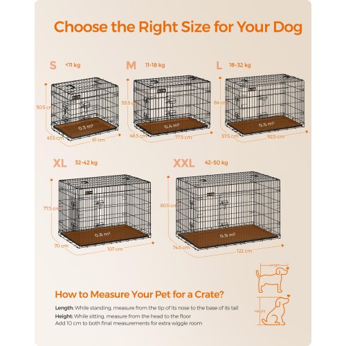 Foldbart hundebur, XL 107 cm med 2 døre – sort (PPD42H)