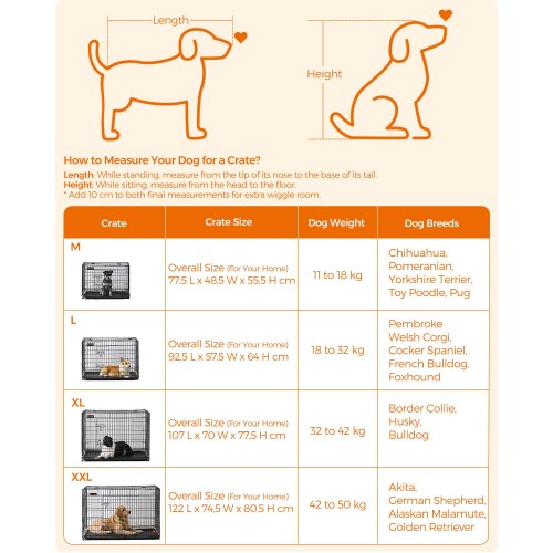 Foldbart hundebur, XL 107 cm med 2 døre – sort (PPD42H)