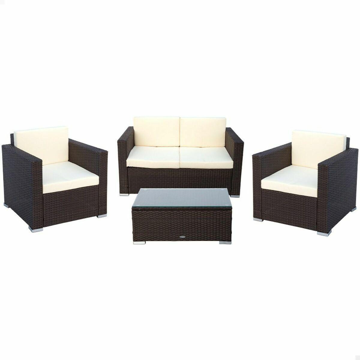 Aktive havemøbelsæt i sort/flødefarvet - sofa, 2 lænestole og bord