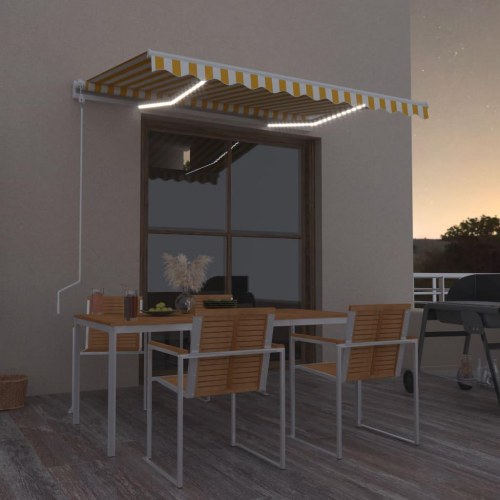 Automatisk markise med LED og vindsensor 300×250 cm - gul/hvid