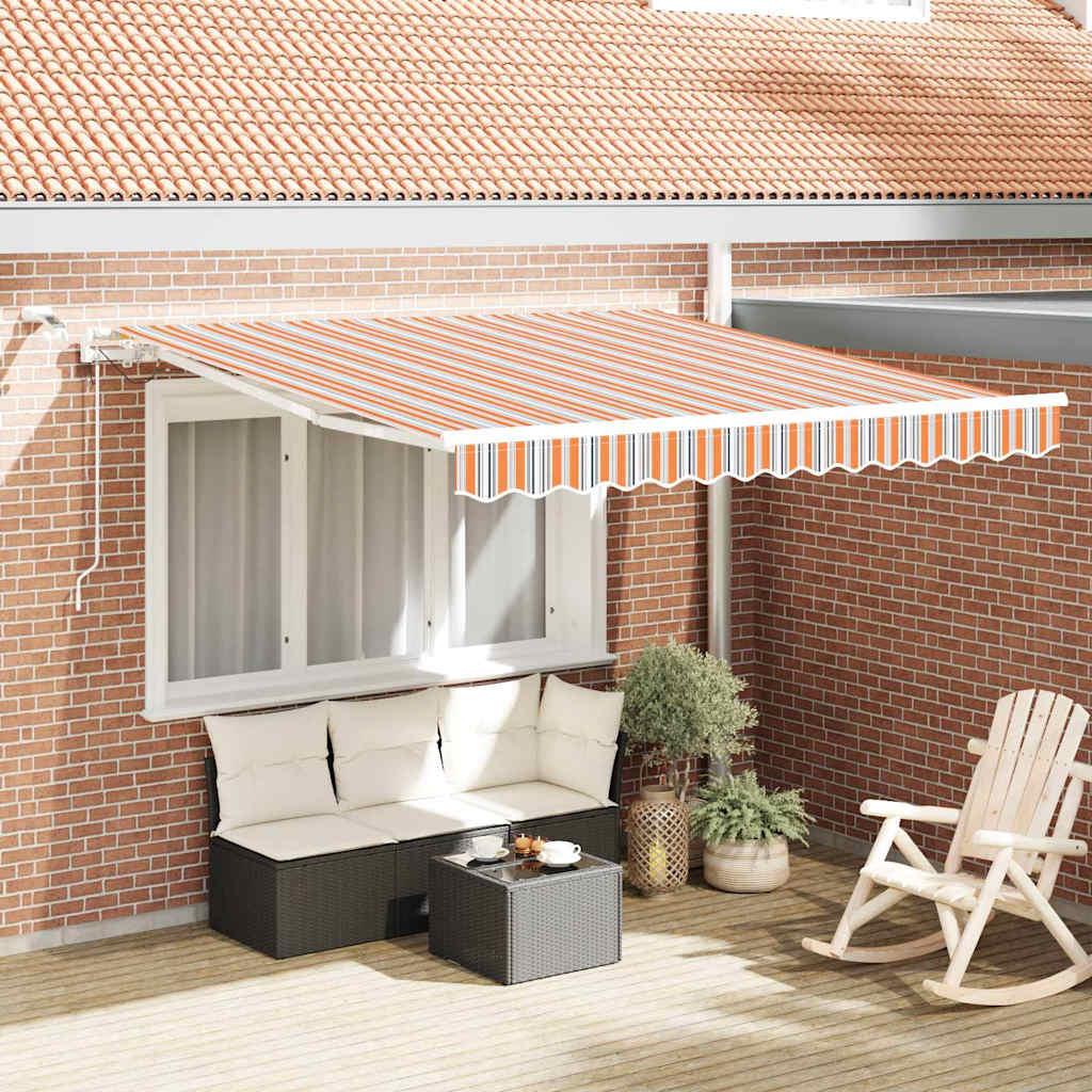 Markise M. Led + Vindsensor Automatisk Farvet - Blå og orange / 350 x 250 cm