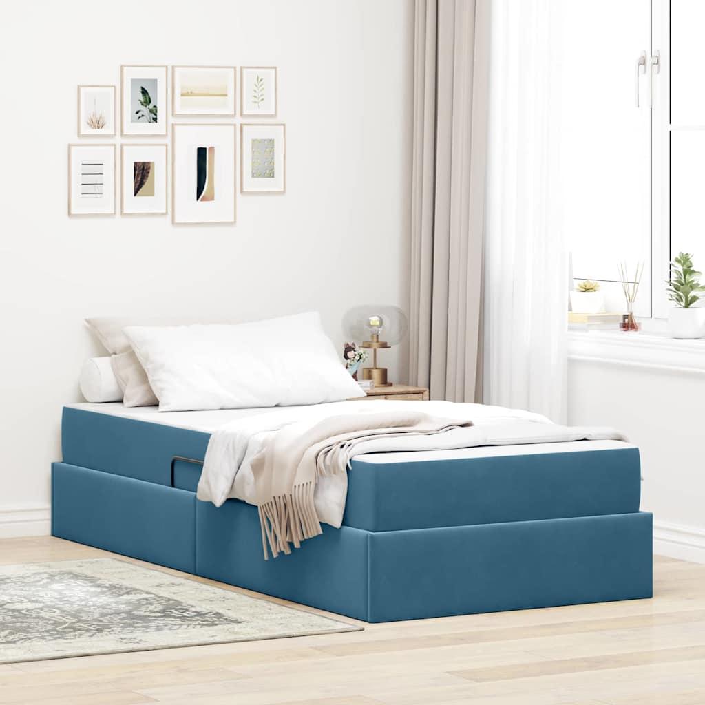 Seng med opbevaring og madras Mørk blå 100 x 200 cm Fløjl