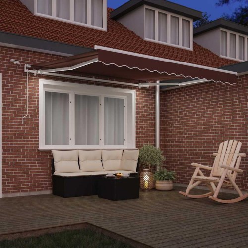 Markise med LED-lys 300 × 250 cm - automatisk betjening, brun