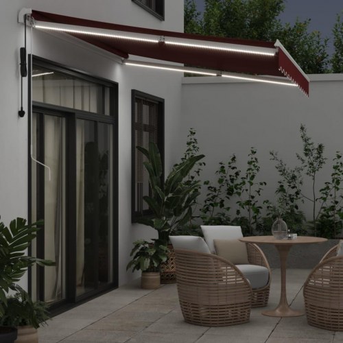 Markise med LED-lys 350×250 cm - automatisk betjening, bordeaux