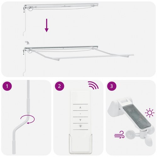 Markise med LED-lys 300×250 cm - automatisk betjening, bordeaux