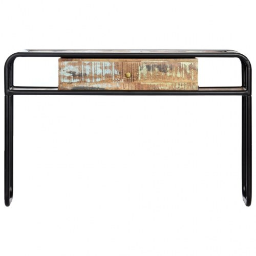 Konsolbord 118×30×75 cm i massivt genbrugstræ - retro sidebord med skuffe