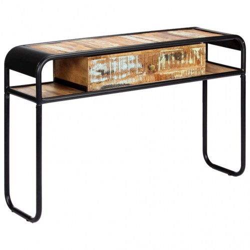 Konsolbord 118×30×75 cm i massivt genbrugstræ - retro sidebord med skuffe
