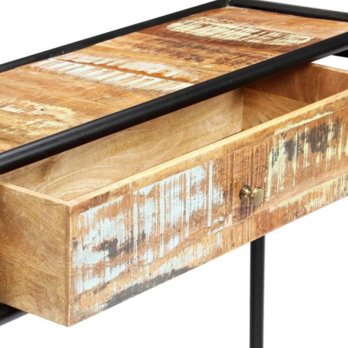 Konsolbord 118×30×75 cm i massivt genbrugstræ - retro sidebord med skuffe
