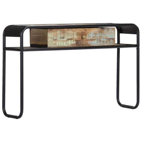 Konsolbord 118×30×75 cm i massivt genbrugstræ - retro sidebord med skuffe