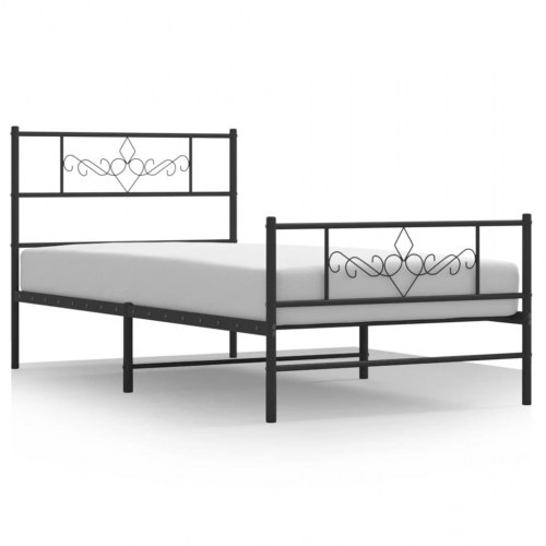 Sengeramme i metal med gavl og fodgærde 90×190 cm - sort