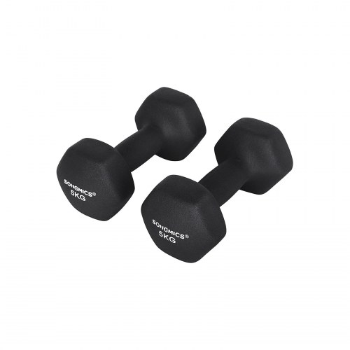 Håndvægte sæt 2 x 5 kg - neopren, sekskantet, skridsikker - sort