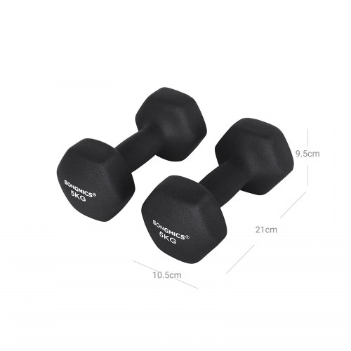 Håndvægte sæt 2 x 5 kg - neopren, sekskantet, skridsikker - sort