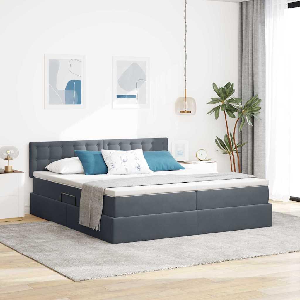 Opbevaringsseng med madras med hovedgærde Mørkegrå 90 x 200 cm