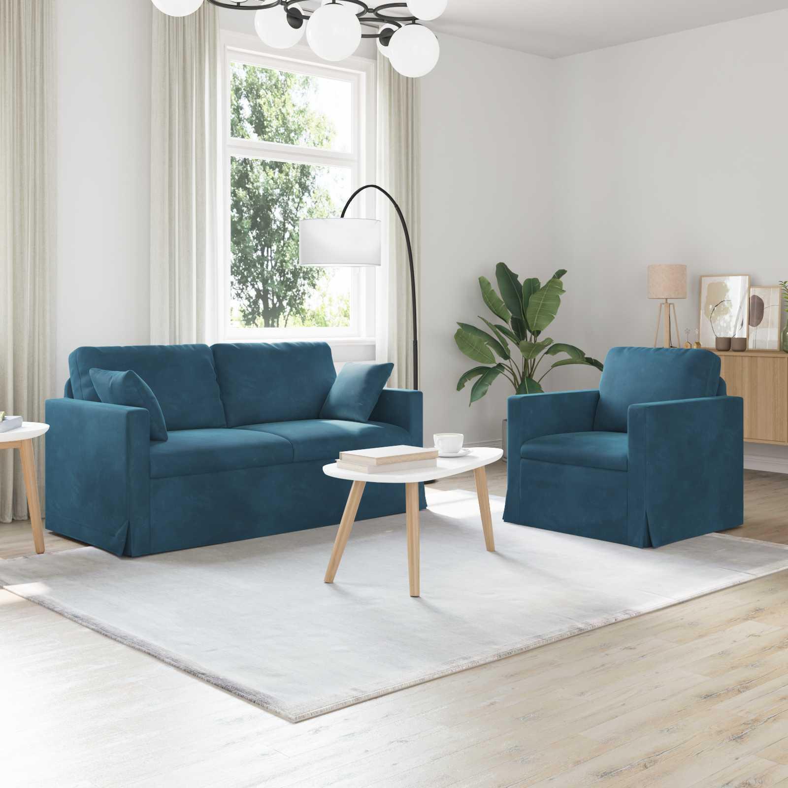 Sofa 2 stk Blå 158 x 78 x 80 cm Fløjl