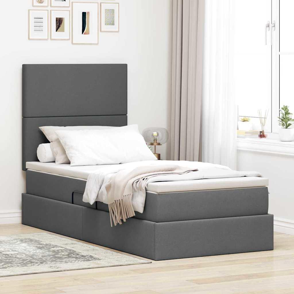 Seng Med Opbevaring Og Led Polyester - Mørkegrå / 90 x 200 cm / Med ensartet mønster