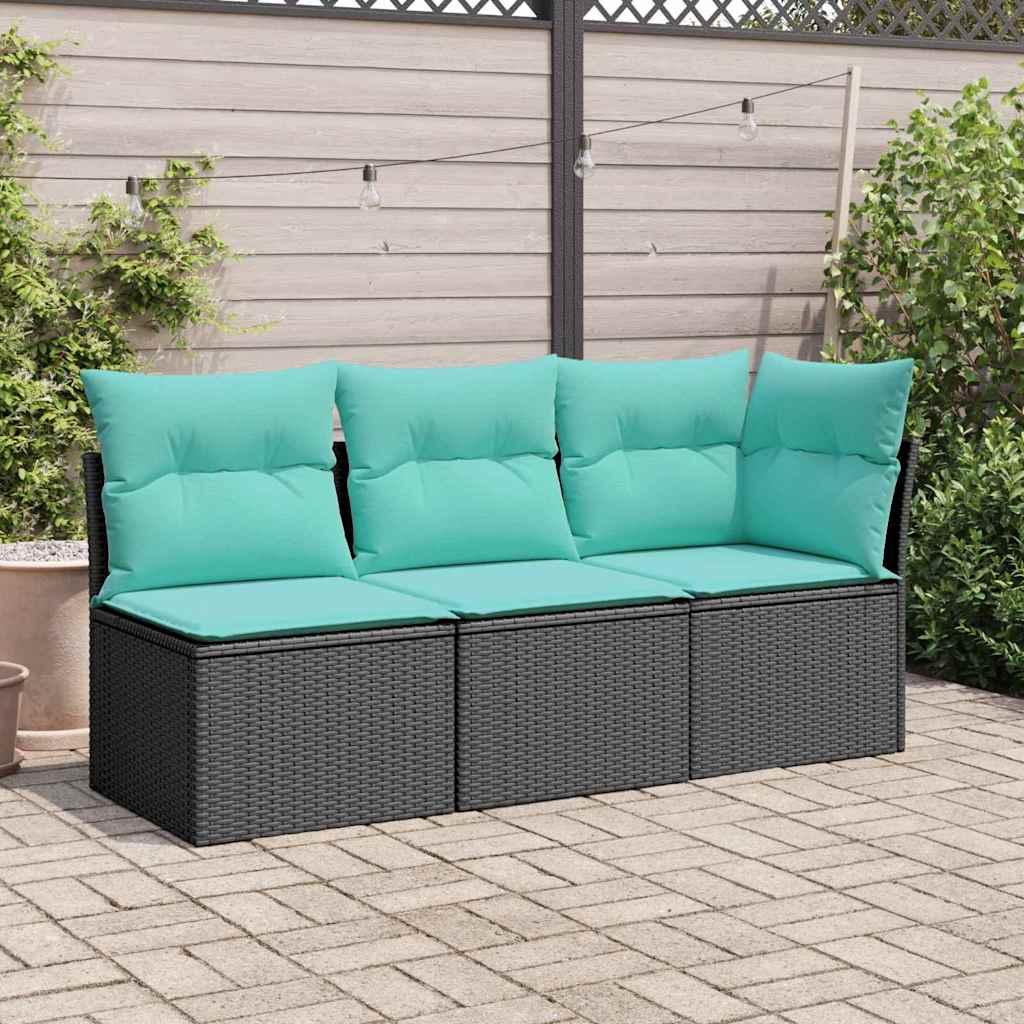 3-personers havesofa med hynder polyrattan sort