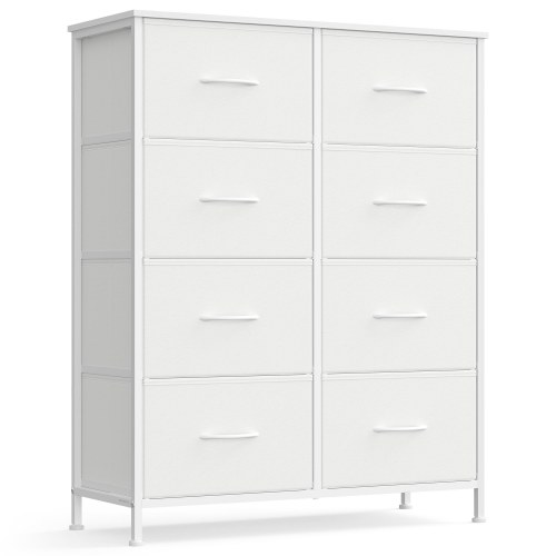 Kommode med 8 skuffer - stål, MDF, non-woven - skyhvid/snehvid