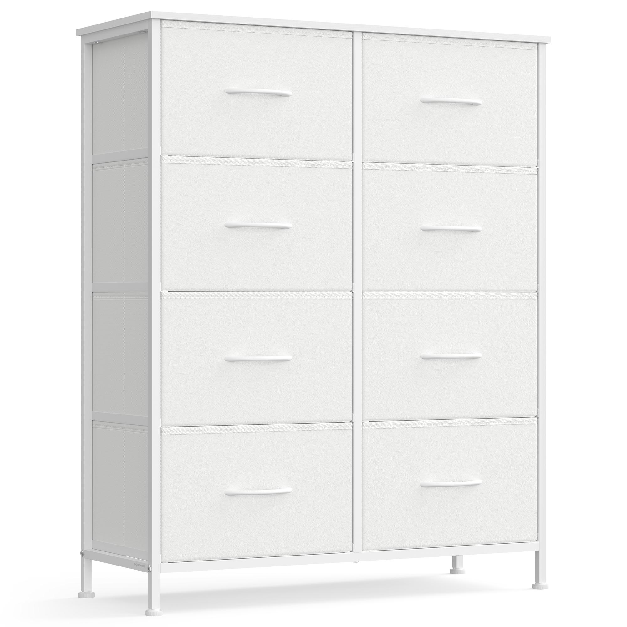 Kommode med 8 skuffer - stål, MDF, non-woven - skyhvid/snehvid