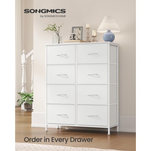 Kommode med 8 skuffer - stål, MDF, non-woven - skyhvid/snehvid