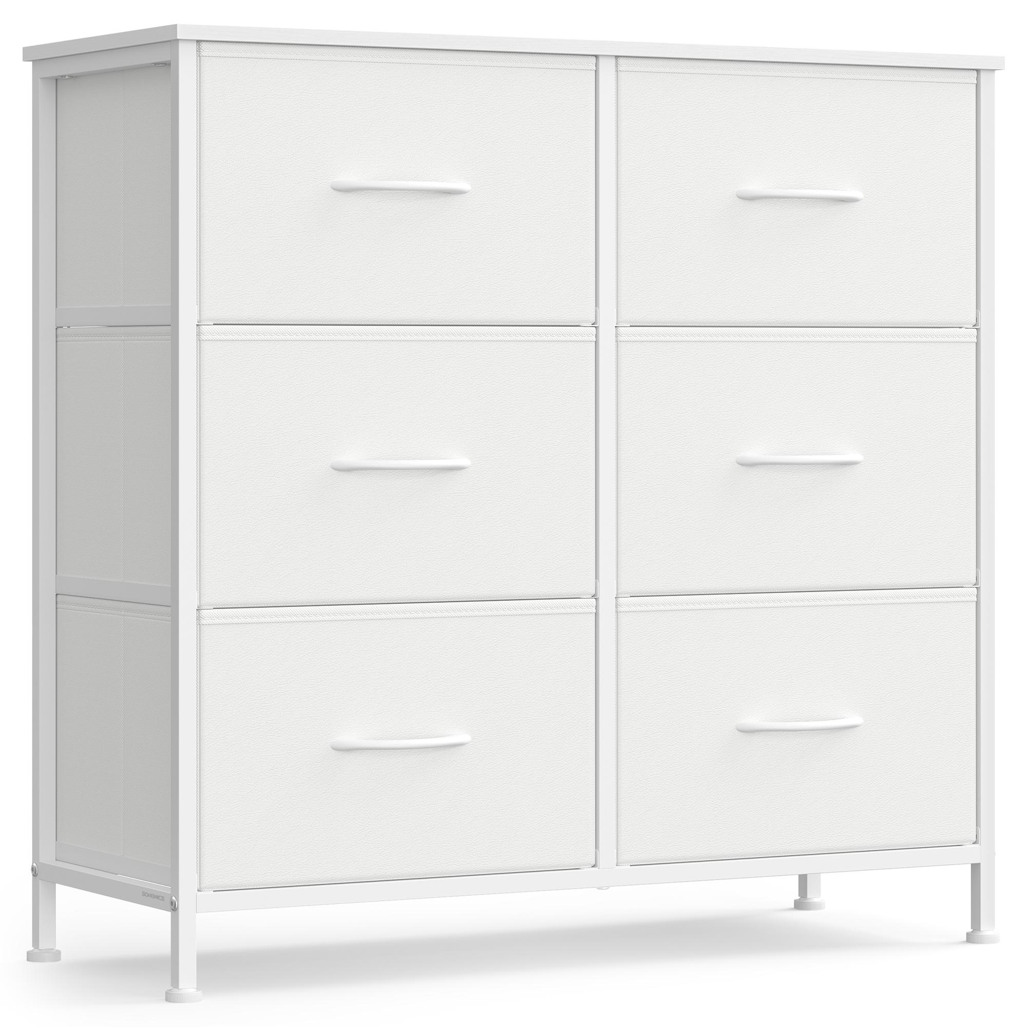 Kommode med 6 skuffer - stofskab på stålstel, skyhvid/snehvid, 76,7 × 73,7 × 30 cm