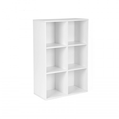 Bogreol med 6 rum - 3-niveaus reol til opbevaring og display, hvid