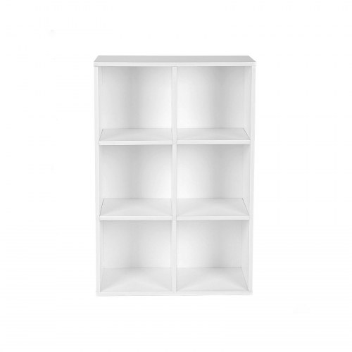 Bogreol med 6 rum - 3-niveaus reol til opbevaring og display, hvid
