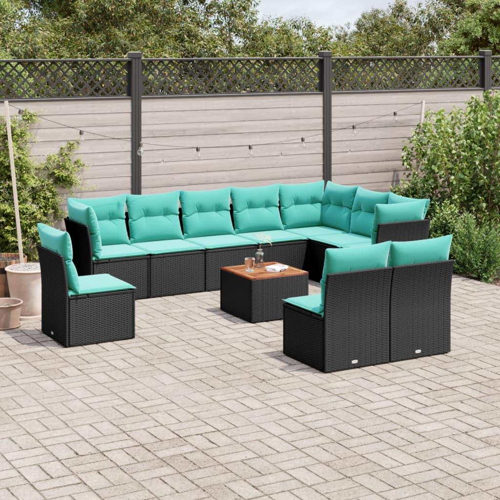 Sofasæt til haven 11 dele med hynder polyrattan sort