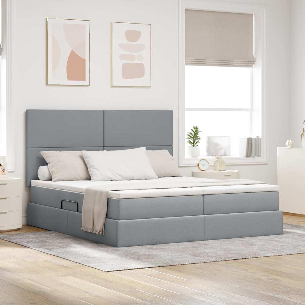 LED opbevaringsseng med madras - lysegrå 180 × 200 cm, stof