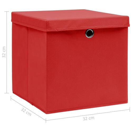 Opbevaringskasser med låg 4 stk. 32x32x32 stof rød