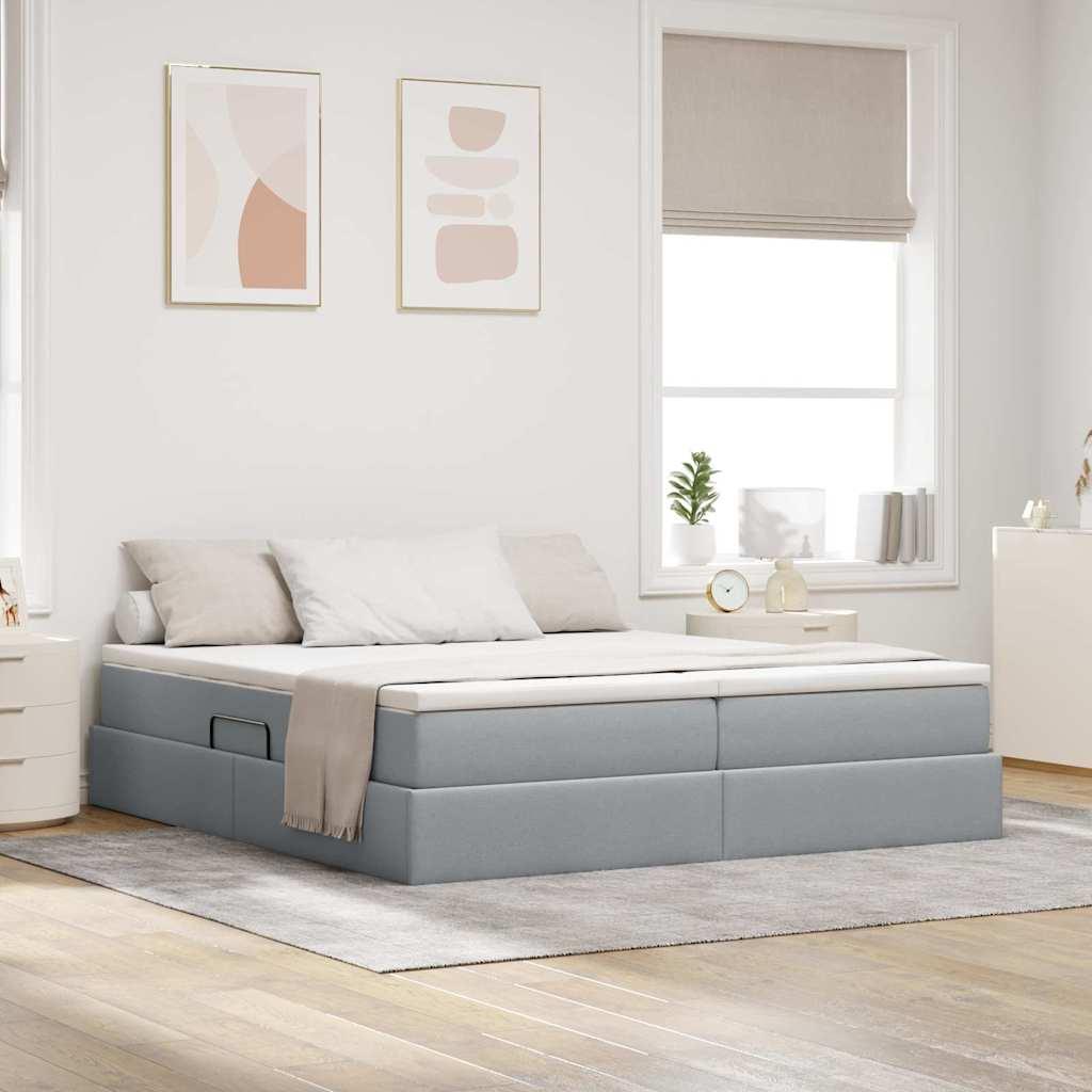 Seng med opbevaring og madras Lysegrå 180 x 200 cm Polyester