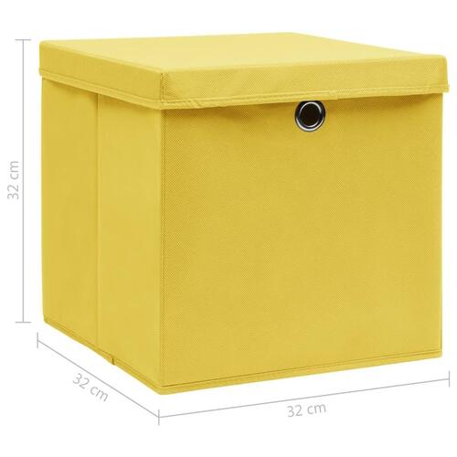 Opbevaringskasser med låg 4 stk. 32x32x32 stof gul
