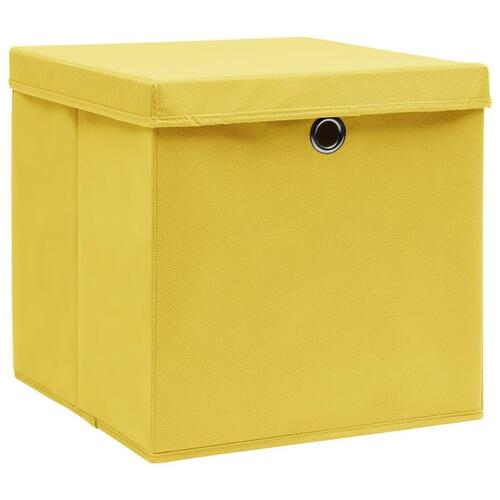 Opbevaringskasser med låg 10 stk. 32x32x32 stof gul