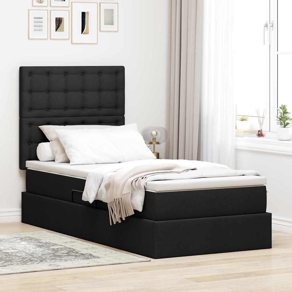 Seng med opbevaring og LED med LED Sort 90 x 190 cm Polyester