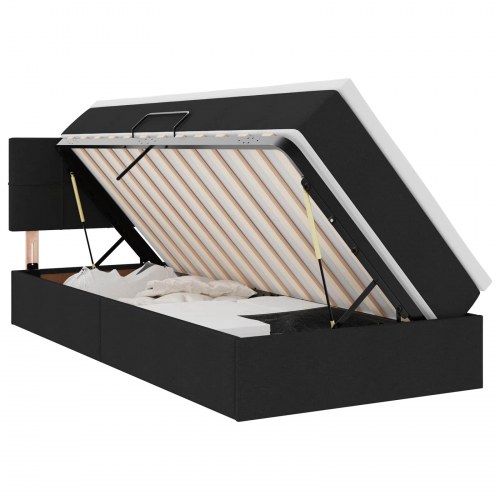 LED opbevaringsseng med madras - sort stof 90 x 190 cm