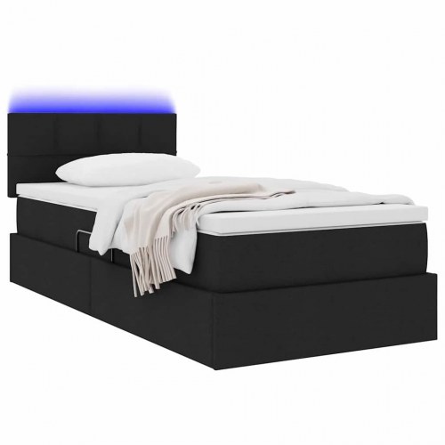 LED opbevaringsseng med madras - sort stof 90 x 190 cm