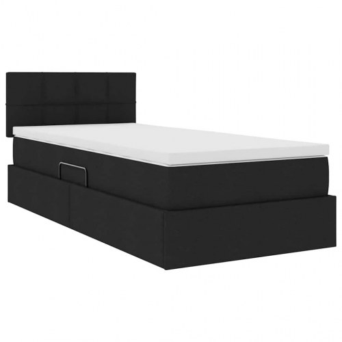 LED opbevaringsseng med madras - sort stof 90 x 190 cm
