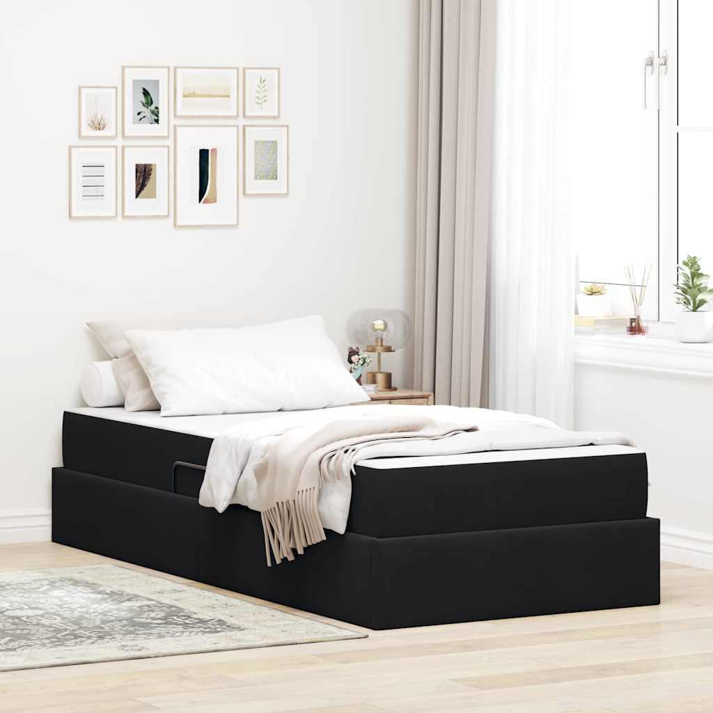 Seng med opbevaring og madras med madras Sort 90 x 200 cm Fløjl